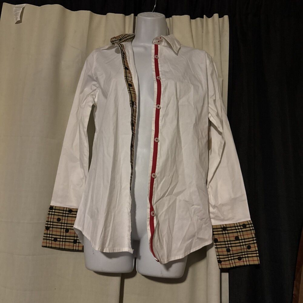 Tizzie Dizzy Lizzie Cotton Size Medium White Button Down Top Shirt Moose Inc